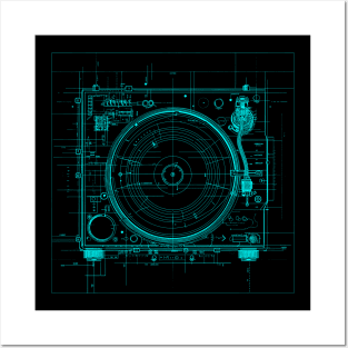 Retro Turntable Blue Print Posters and Art